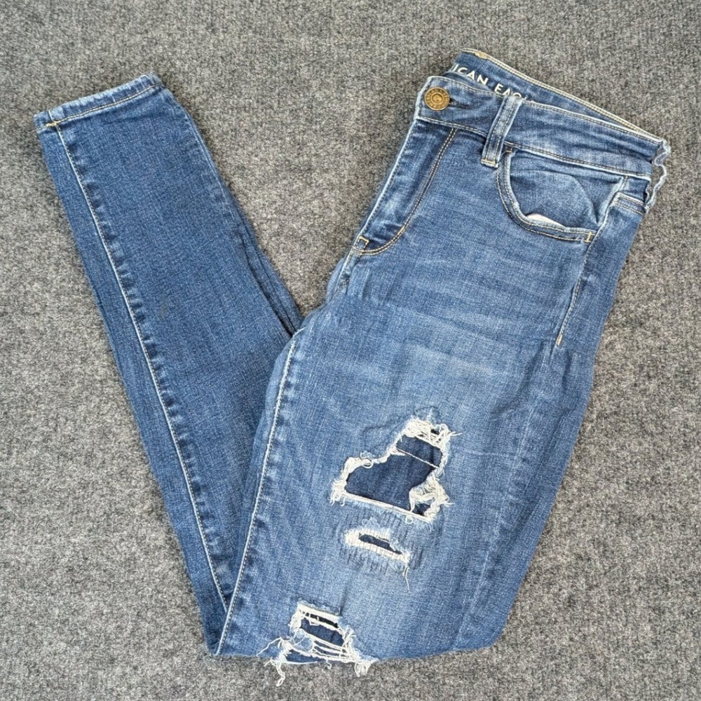 American Eagle Ne(x)t Level Stretch Distressed Skinny Jeans Blue Women 4 Regular